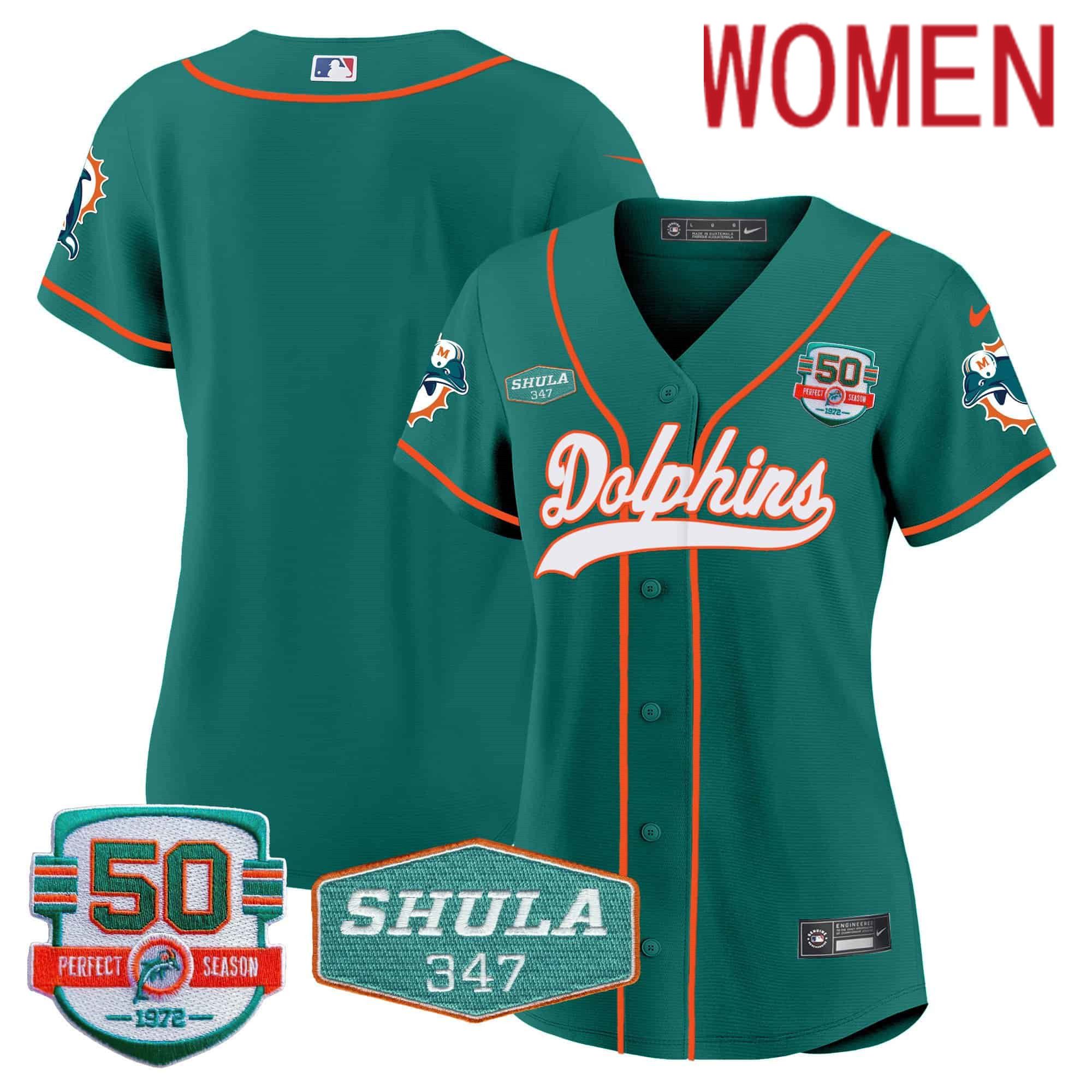 Women Miami Dolphins Blank Green 2024 Nike 50th Don Shula Memorial Patch Baseball NFL Jersey style 1